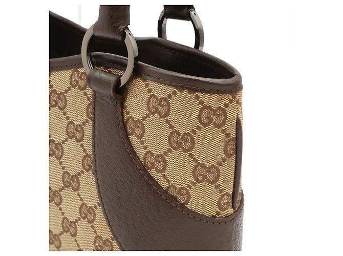 Borsa Tote Gucci GG Canvas Beige Marrone scuro - vista 7