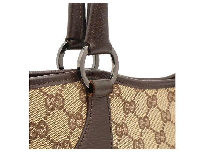 Borsa Tote Gucci GG Canvas Beige Marrone scuro - vista 8