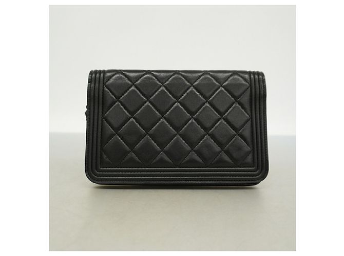 Portafoglio a spalla con catena Boy Chanel in pelle d'agnello nera Nero - vista 9
