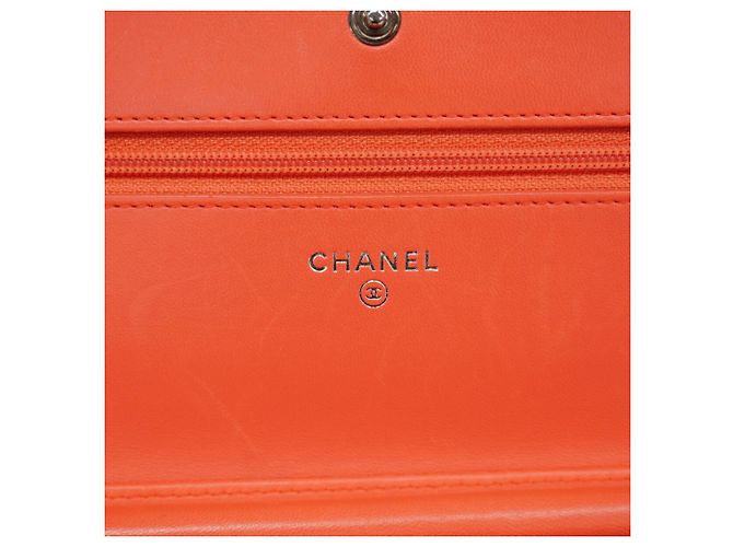 Portafoglio a catena/spalla Chanel in pelle d'agnello arancione - vista 5