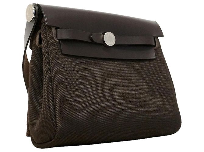 Hermès Borsa a Tracolla Hermes Herbag Zip Toile Military Ebene G Stamp Marrone - vista 2