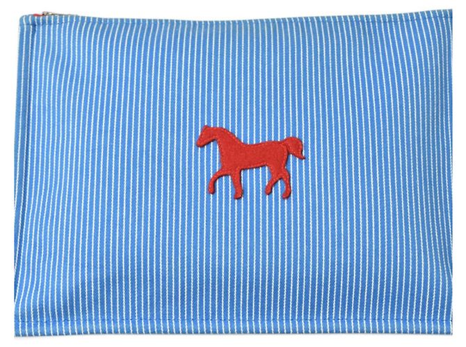 Hermès Pouch Hermes Horse Trouse Flat GM Bianco Blu - vista 2
