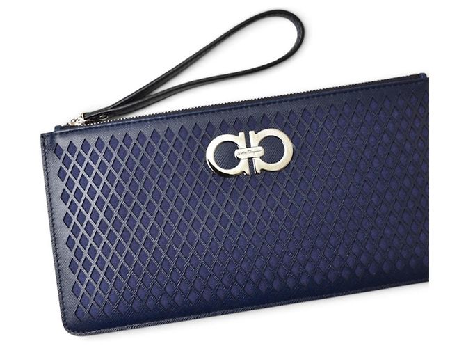 Bolsa de mão em couro azul marinho Salvatore Ferragamo - vista 2