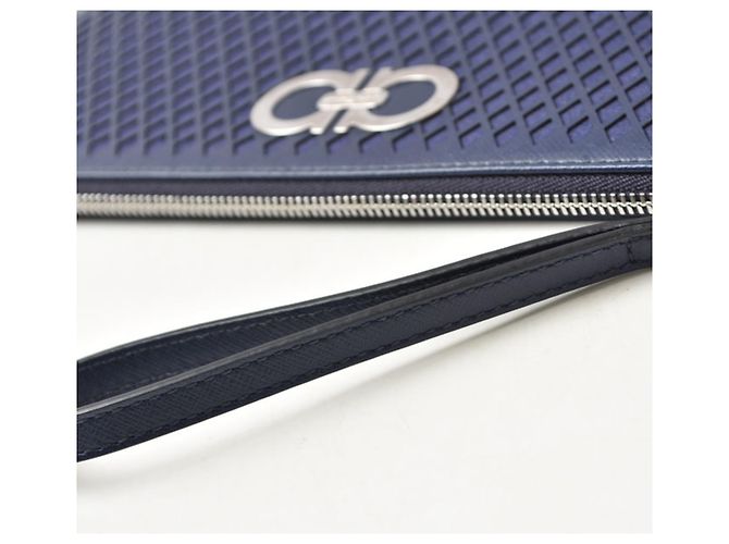 Bolsa de mão em couro azul marinho Salvatore Ferragamo - vista 7