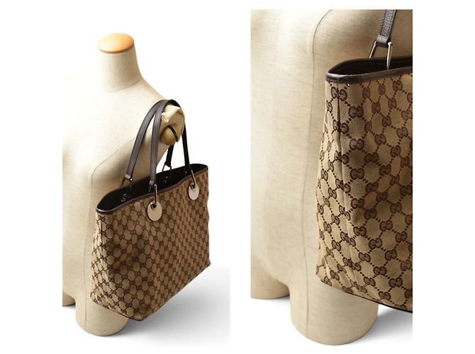 Borsa Tote Gucci GG Canvas Marrone Beige - vista 14