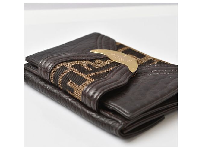 Zucca Cartera bi-fold Fendi de cuero marrón Castaño - vista 4