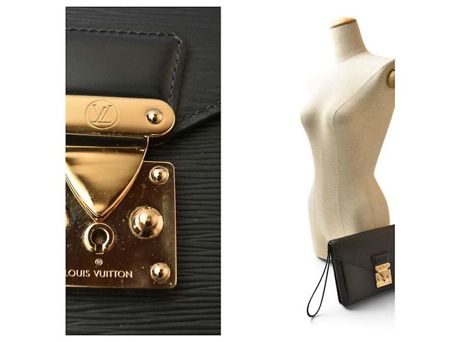 Louis Vuitton Epi Pochette Sellier Dragonne Nero Grigio - vista 14