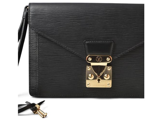 Louis Vuitton Epi Pochette Sellier Dragonne Nero Grigio - vista 2