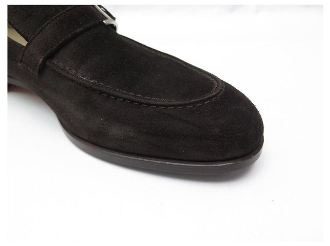 Hermès NEUF MOCASSINS HERMES MONTEREY 41.5 DAIM MARRON BOUCLE BEHAPI SUEDE LOAFER - vue 11
