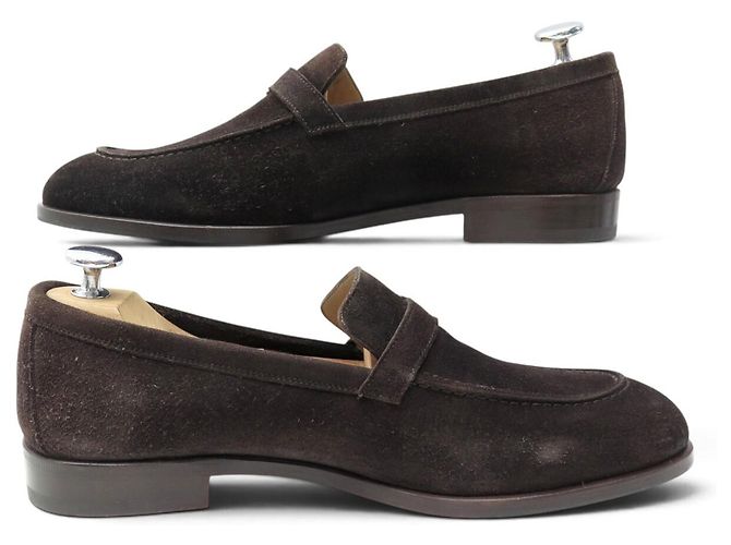 Hermès NEUF MOCASSINS HERMES MONTEREY 41.5 DAIM MARRON BOUCLE BEHAPI SUEDE LOAFER - vue 2
