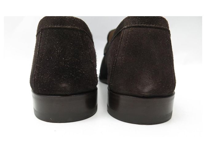 Hermès NEUF MOCASSINS HERMES MONTEREY 41.5 DAIM MARRON BOUCLE BEHAPI SUEDE LOAFER - vue 5
