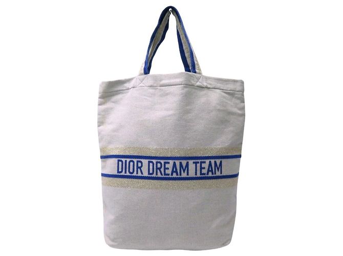 BORSA A MANO CHRISTIAN DIOR TOTE BAG DREAM TEAM BLU E BIANCO ROSE DES VENTS - vista 2