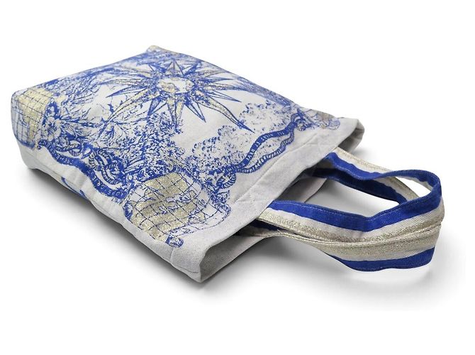 BORSA A MANO CHRISTIAN DIOR TOTE BAG DREAM TEAM BLU E BIANCO ROSE DES VENTS - vista 4