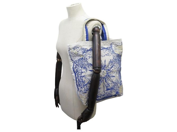 BORSA A MANO CHRISTIAN DIOR TOTE BAG DREAM TEAM BLU E BIANCO ROSE DES VENTS - vista 5