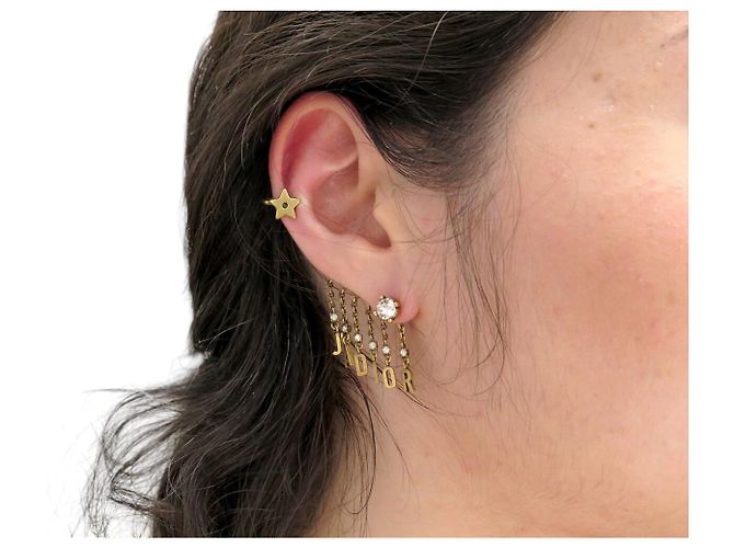 NEU EINZELNER DIOR J'ADIOR STRASS HÄNGER OHRRING GOLDFARBENES METALL Golden - Ansicht 9