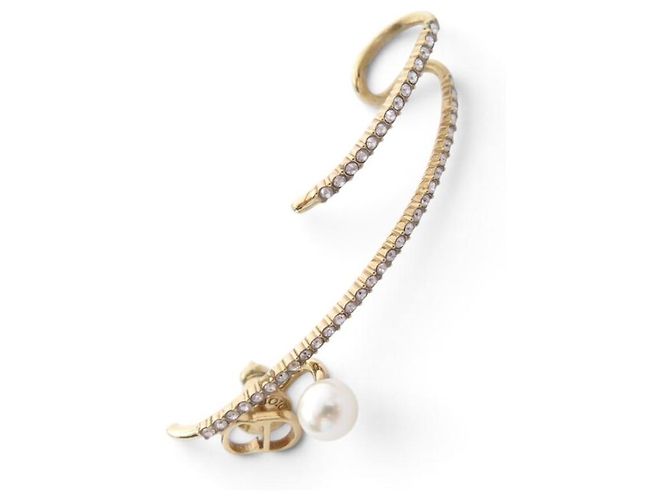 NEUER EINZELNER DIOR CD OHRRING PERLE STRASS GOLDFARBENES METALL Golden - Ansicht 2