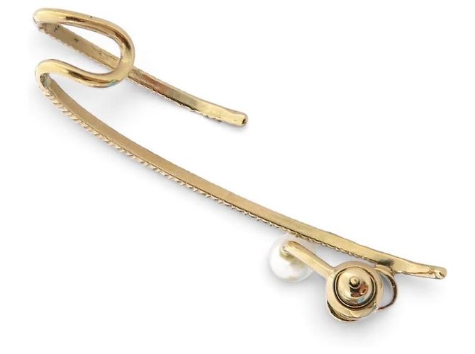 NEUER EINZELNER DIOR CD OHRRING PERLE STRASS GOLDFARBENES METALL Golden - Ansicht 3