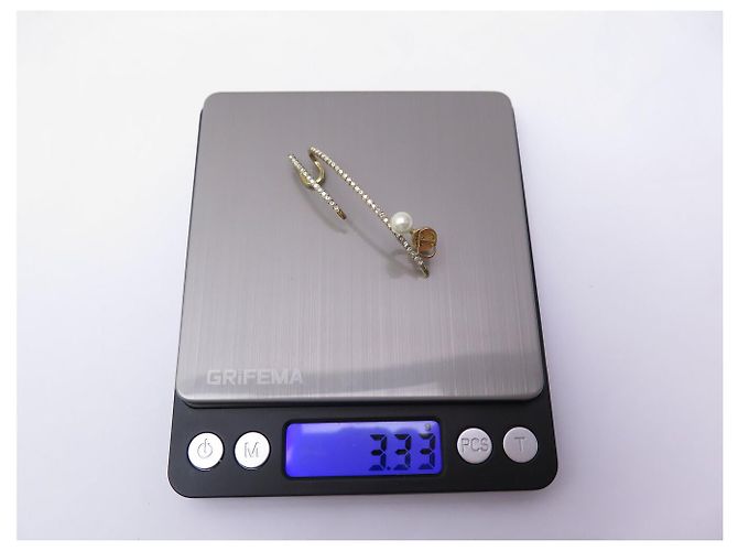 NEUER EINZELNER DIOR CD OHRRING PERLE STRASS GOLDFARBENES METALL Golden - Ansicht 4