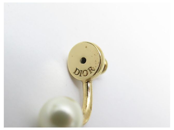 NEUER EINZELNER DIOR CD OHRRING PERLE STRASS GOLDFARBENES METALL Golden - Ansicht 7