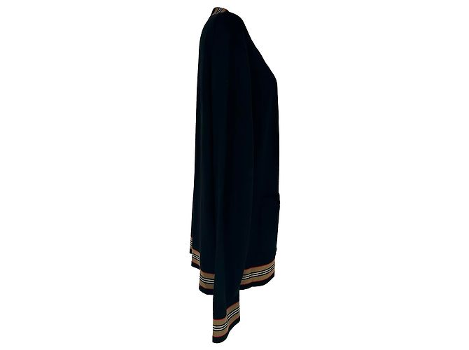 Burberry Cardigan mit House Check-Besatz aus schwarzer Wolle - Ansicht 2
