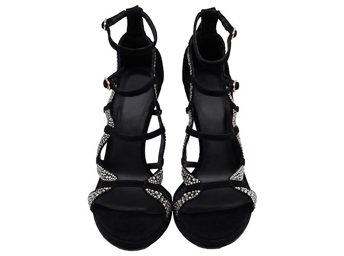 Sandali gladiatore Versace in camoscio nero con cristalli - vista 2