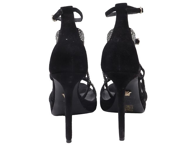 Sandali gladiatore Versace in camoscio nero con cristalli - vista 5