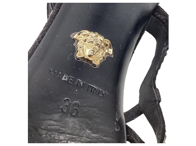 Sandali gladiatore Versace in camoscio nero con cristalli - vista 7