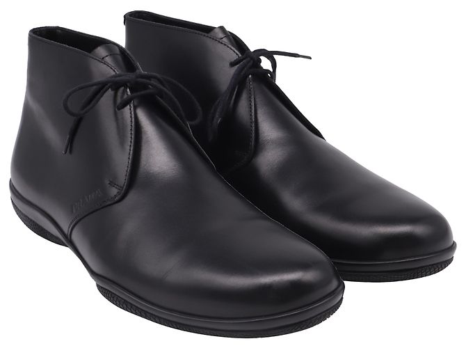 Prada Toblach Leather Chukka Boots in Black Leather - view 3