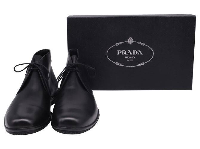 Prada Toblach Leather Chukka Boots in Black Leather - view 6