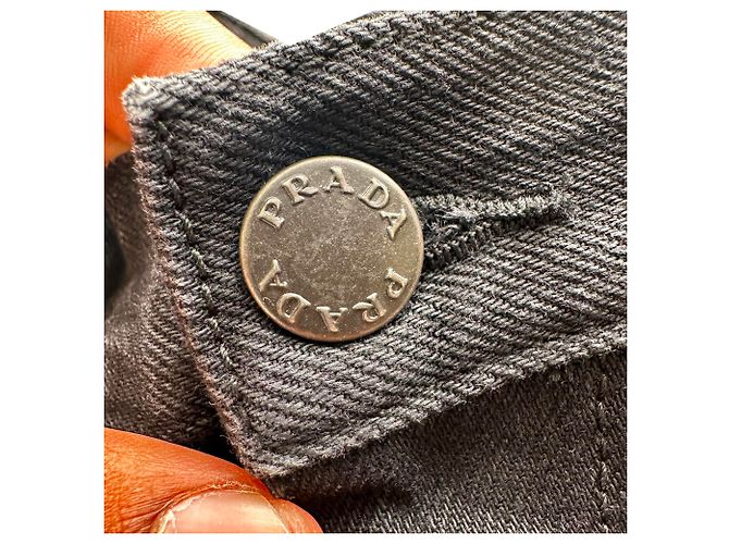 Jeans a gamba dritta in cotone nero con placca logo Prada - vista 3