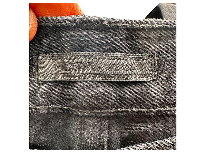 Jeans a gamba dritta in cotone nero con placca logo Prada - vista 4