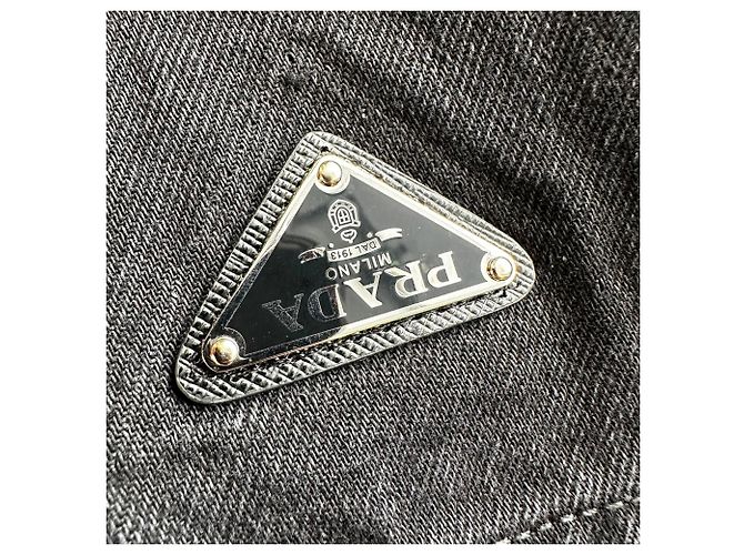 Jeans a gamba dritta in cotone nero con placca logo Prada - vista 5