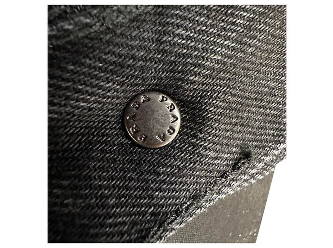 Jeans a gamba dritta in cotone nero con placca logo Prada - vista 6