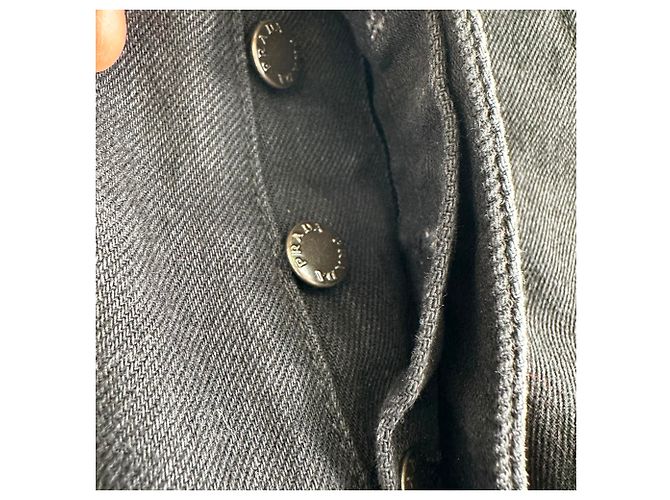 Jeans a gamba dritta in cotone nero con placca logo Prada - vista 7