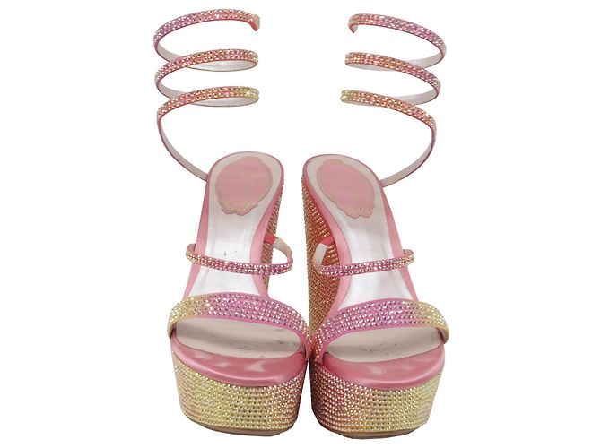 Rene Caovilla Sandali compensati René Caovilla Cleo Tropical Wrap in paillettes rosa - vista 2