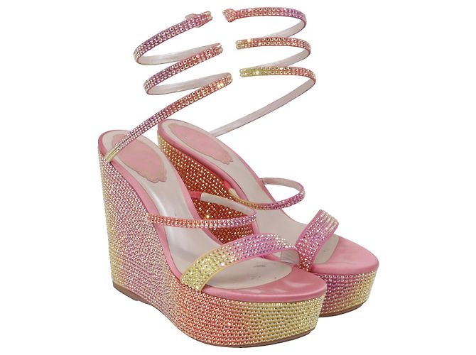 Rene Caovilla Sandali compensati René Caovilla Cleo Tropical Wrap in paillettes rosa - vista 3