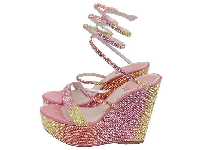 Rene Caovilla Sandali compensati René Caovilla Cleo Tropical Wrap in paillettes rosa - vista 4