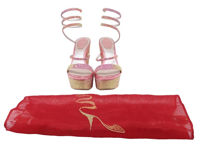 Rene Caovilla Sandali compensati René Caovilla Cleo Tropical Wrap in paillettes rosa - vista 6
