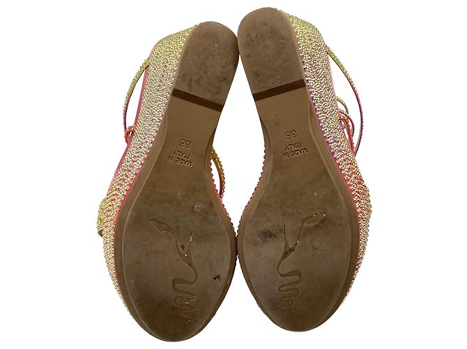 Rene Caovilla Sandali compensati René Caovilla Cleo Tropical Wrap in paillettes rosa - vista 8