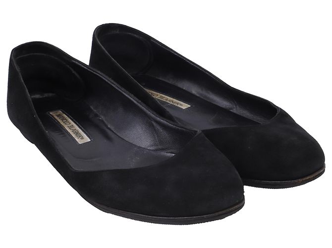Ballerine con punta rotonda Manolo Blahnik in camoscio nero - vista 3