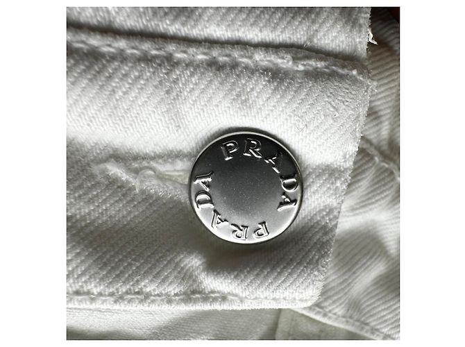 Vaqueros de pierna recta en algodón blanco con parche del logotipo de Prada - vista 5