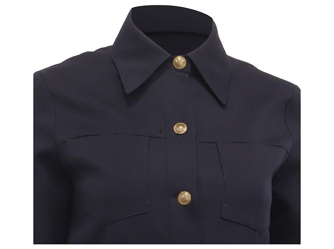 Nili Lotan Marine Button-Down Jacke aus dunkelblauer Wolle Marineblau - view 2
