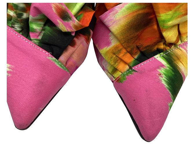 MSGM Floral Ruffle Slingback Kitten Heels in Multicolor Satin Multiple colors - view 10