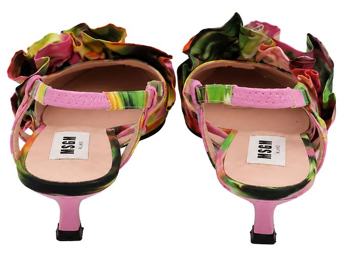 MSGM Floral Ruffle Slingback Kitten Heels in Multicolor Satin Multiple colors - view 5