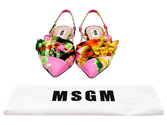 MSGM Floral Ruffle Slingback Kitten Heels in Multicolor Satin Multiple colors - view 6