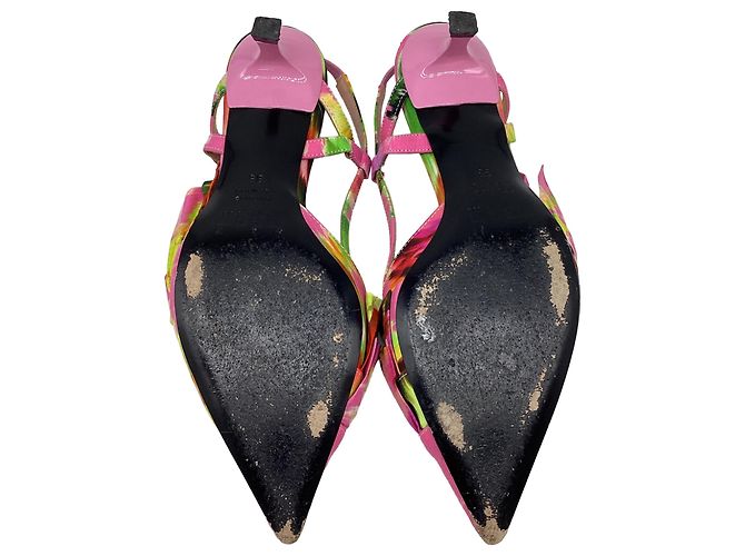 MSGM Floral Ruffle Slingback Kitten Heels in Multicolor Satin Multiple colors - view 8