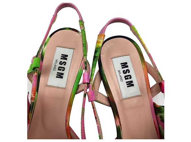 MSGM Floral Ruffle Slingback Kitten Heels in Multicolor Satin Multiple colors - view 9