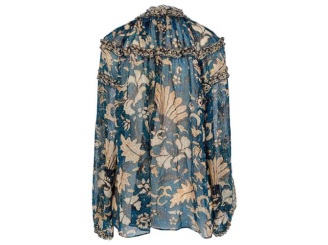 Blusa Ulla Johnson Adela con paillettes floreali e volant in seta multicolore - vista 3