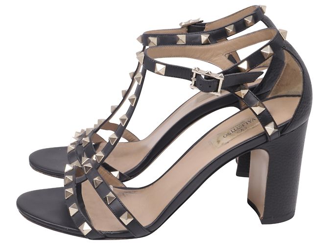 Sandali con tacco Rockstud T-Strap Valentino Garavani in pelle nera Nero - vista 4