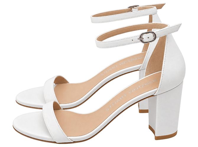 Stuart Weitzman Ankle Strap Sandal Heels in White Leather Cream - view 4